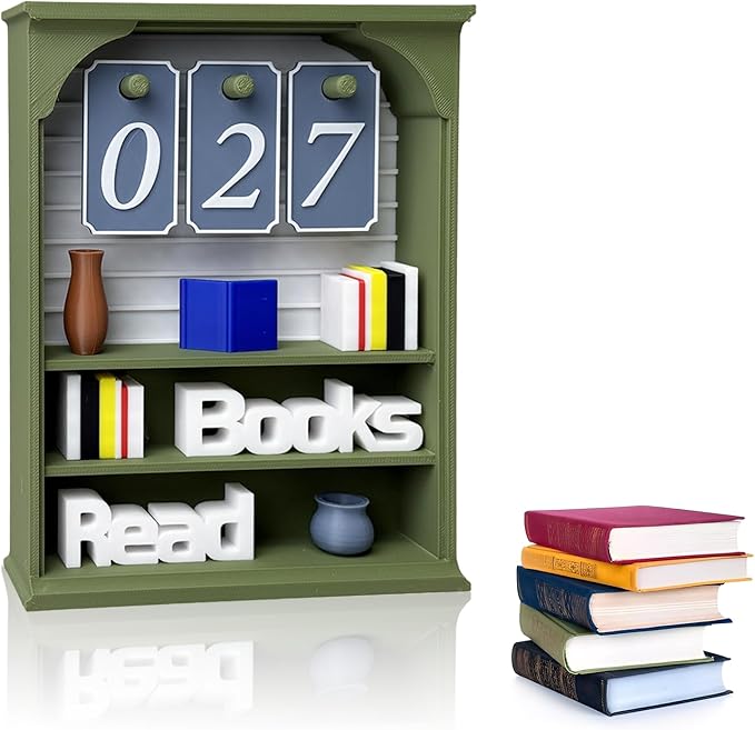 Books Read This Year Counter, Books Read Tracker for Reading Goal, Bookend Decor Book Accessories for Reader, Librarian and Teacher Reading Challenge Display (Olive)