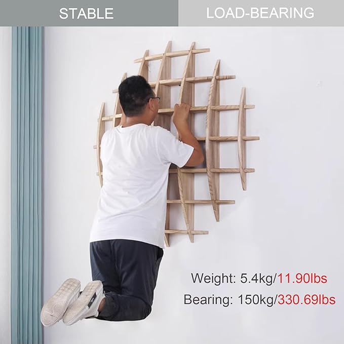 Solid Wood Chinese Tea Cup Holder, Wall Mounted Teapot Display Stand, Wall Decoration Teaware Shelf Storage Rack for Living Room Kitchen Office Commercial (Carbonization Color, 39x39'')