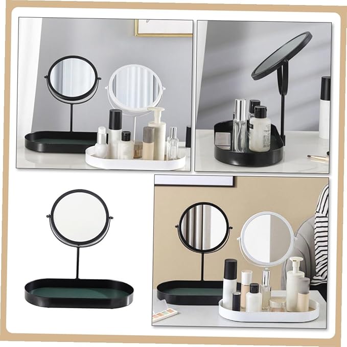 Cabilock Makeup Mirror for Home with Storage Plate 1pcs Black Wear-Resistant Vanity Mirror Indoor Cosmetics Organizer for Women Bedroom Dressing Table