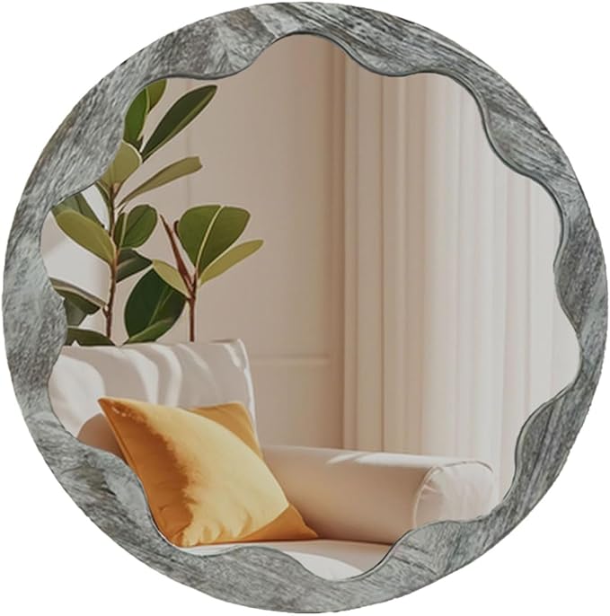Round Wood Mirror 24 Inch,Circle Mirror with Wood Frame for Wall,Rustic Natural Wooden Frame Decorative Round Boho Wall Mirror for Bathroom Bedroom Living Room