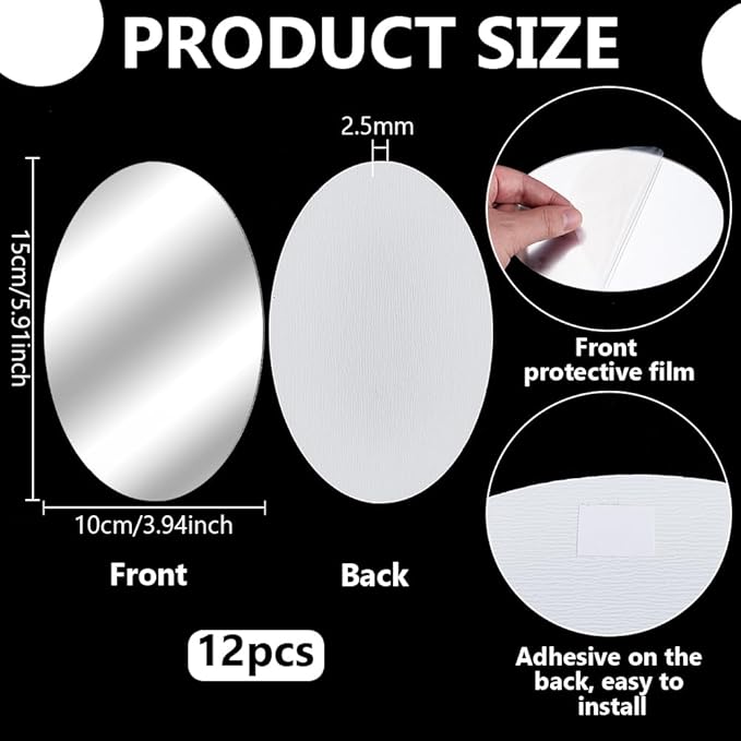 FINGERINSPIRE 12PCS Oval Acrylic Mirror 4x6inch Silver Color Craft Mirror with Protective Film Oval Shape Pen Holder Base Mirrors Sheet for DIY Craft Projects Home Decoration Makeup Organizer