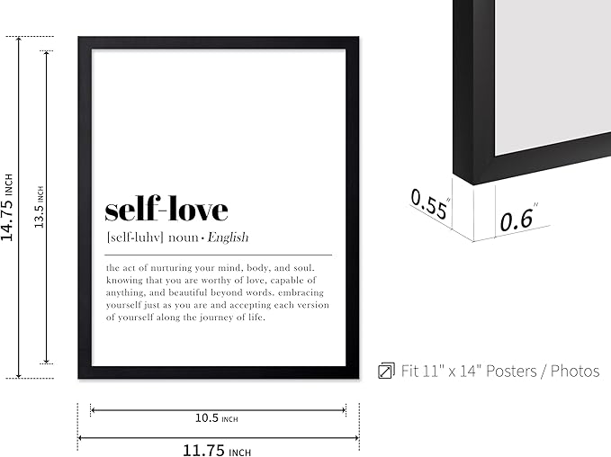 Poster Master Typography Poster - Dictionary Print - Self Love Definition, Nurturing your Mind and Soul, Worthy, Motivational - Gift for Family, Friend - Wall Decor for Home, 11x14 Black Framed