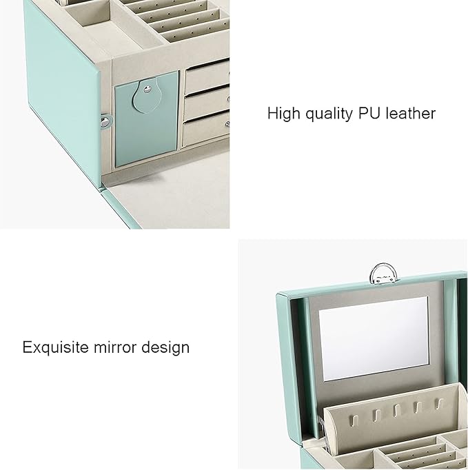 VSULZVNU Makeup Organizers Jewelry Box for Women Girls with Mirror Necklace Ring Earrings Organizer Portable Travel Jewelry case for Earrings Bracelets Rings Jewelry Case (Color : Green)