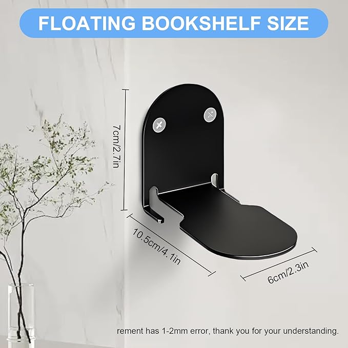 4-Pack Invisible Floating Bookshelves,Floating Book Shelf for Wall,Steel Hidden Bookshelf Hanging Shelves for Bedroom Living Room Office Study Room Decor,Drilling Mounted Bookshelves,Book Organizers