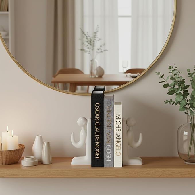 Aesthetic Decorative Books for Home Decor w. Wood Bead - Set of 3 Linen Fake Books for Decoration, Coffee Table Book Box Decor for Mantle/Bookshelf/Farmhouse/Entryway/Nightstand