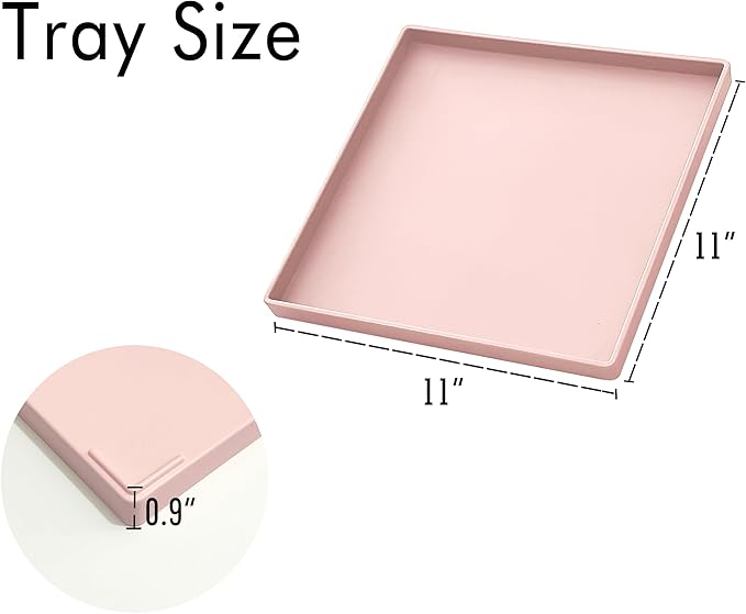 Pink Square Tray 11 Inch - 3 Pack Decorative Organizer Tray for Vanity, Bathroom Countertop, Coffee Table & Ottoman | Multi-Purpose Serving, Makeup, Jewelry, & Catch-All Tray for Home Decor