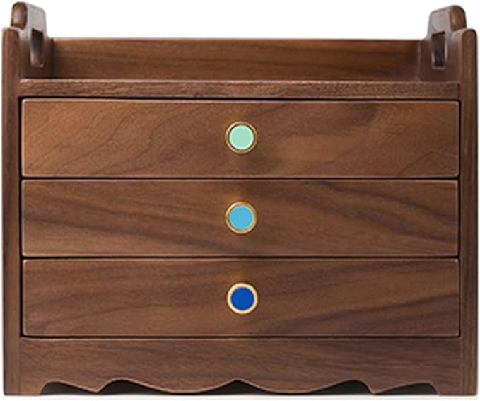 Makeup Organizers Wooden Jewelry Box for Women Organizer Box of Solild Wood with 3 Drawers for Jewelries Watches Necklace Ring Storage Box Black Walnut Jewelry Case