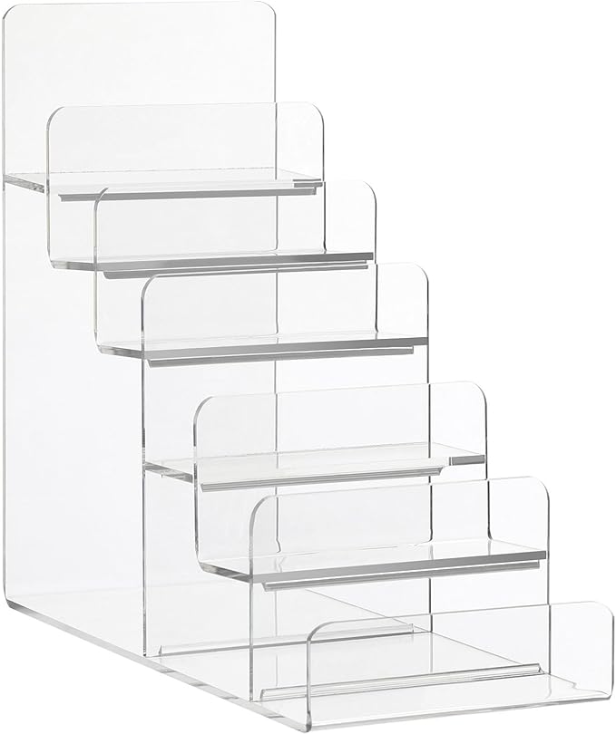 VALICLUD Wallet Display Stand, 6-Tier Acrylic Clear Organizer 7.8 Vendor Display Riser Counter Table Shelf for Jewelry, Cosmetics, Perfume, Dessert