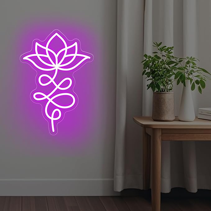 Unalome And Lotus Neon Sign, Lotus Flower, Buddhist Symbol, Spiritual Wall Decor, Yoga Wall Decor, Housewarming Gift, Spiritual Gifts, 15.7"x11", Purple