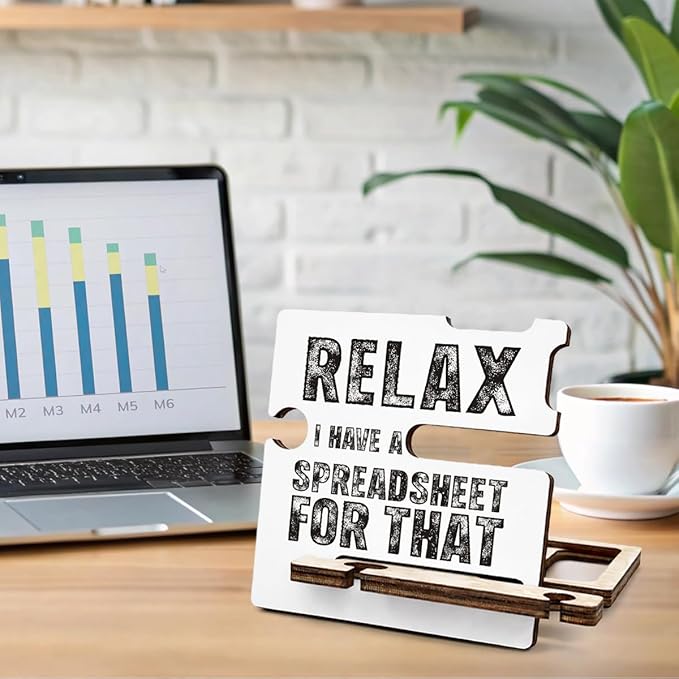 Funny Office Accountant Gifts - Multi-functional Desk Organizer - Humorous Office Relax Quote Wooden Sign for Office Desk Shelf Decor