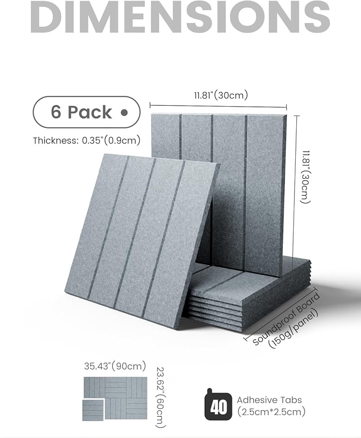 Large Felt Bulletin Board 36"x24" Cork Board Alternative - 6 Pack with 40 Safe Removable Adhesive Tabs, Cork Boards for Walls Felt Board for Home Office Classroom Pin Board-Blue Gray