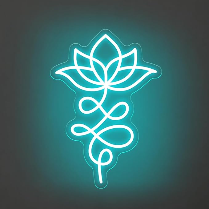 Unalome And Lotus Neon Sign, Lotus Flower, Buddhist Symbol, Spiritual Wall Decor, Yoga Wall Decor, Housewarming Gift, Spiritual Gifts, 15.7"x11", Ice Blue