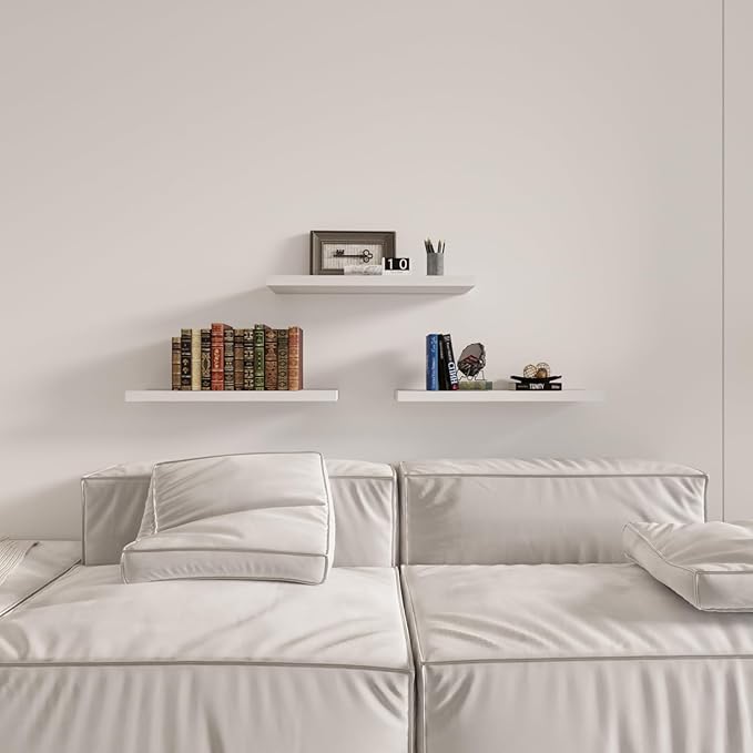 SAUMONIERES Floating Wall Shelves for Bedroom Bathroom Wall Mounted Solid Wood Shelf 24 Inch Set of 3, White
