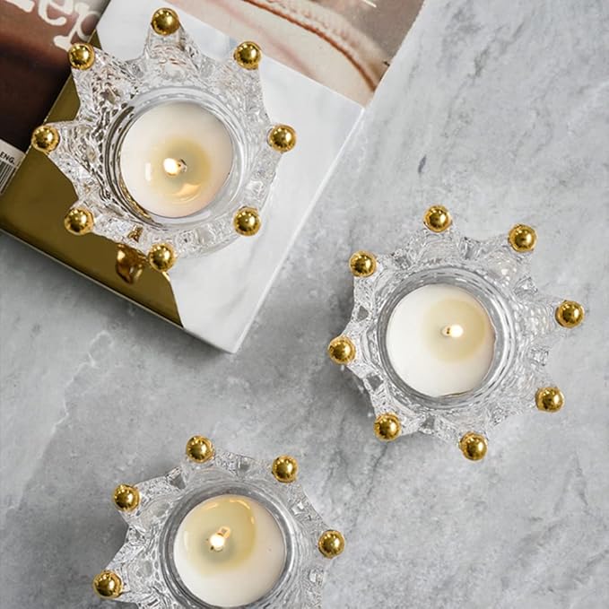 Crystal Glass Candle Holder Set of 3 Crown Shaped Makeup Sponge Beauty Egg Storage Rack Jewelry Watch Nail Art Dappen Dish Wedding Christmas Decor