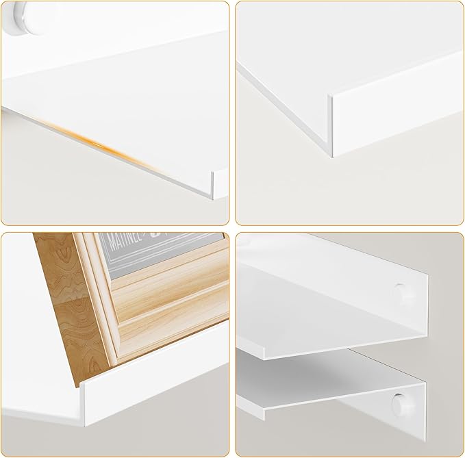 Wisfame Adhesive Floating Shelves, 15.7" Metal Bathroom Shelves for Wall Set of 2, Modern White Wall Shelf for Living Room, Bedroom Storage Display Decorative