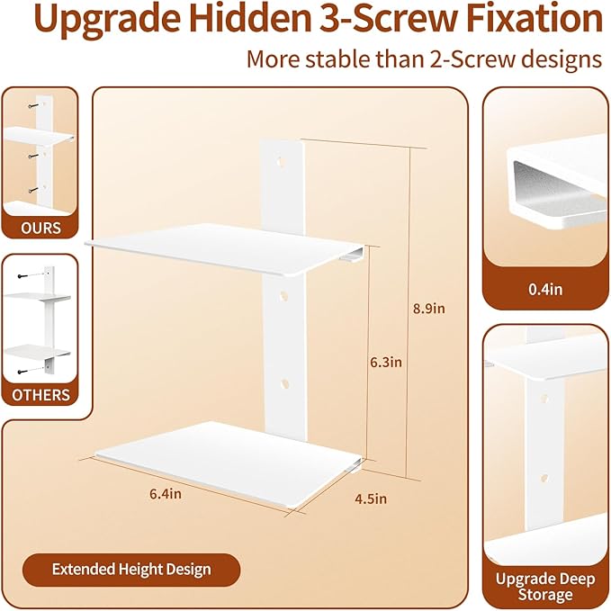 Professional Invisible Floating Book Shelves for Wall, 8 Tier Vertical Spine Book Tower Hanging Bookshelves, Wall Mounted & Space Saving, Heavy Duty Metal Book Organizer for Home Office, 4 Pack White
