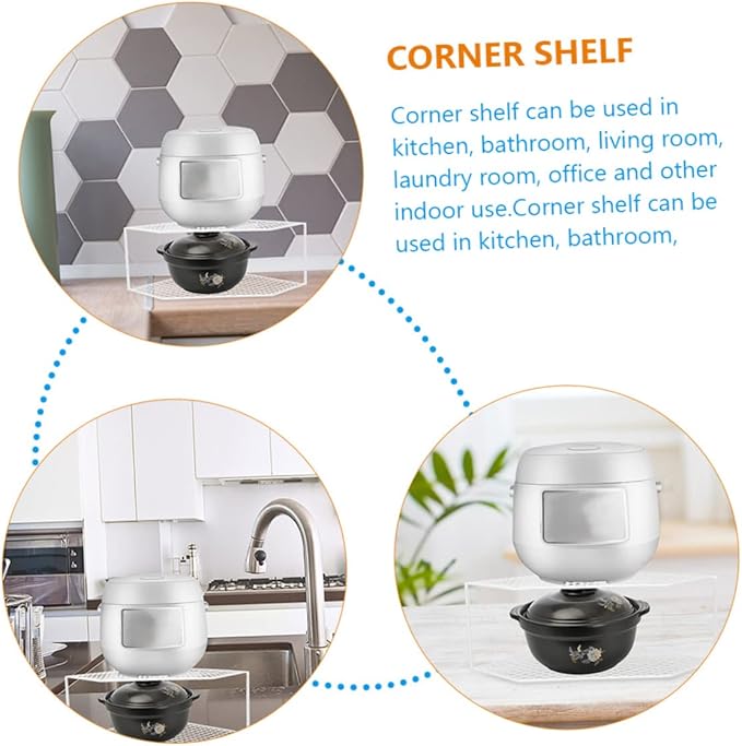 IMIKEYA Pot Storage Rack Vanity Accessories Pan Corner Shelf Kitchen Cabinet Shelf Casserole Storage Corner Cookware Shelf Pan Organizer Rack Pans Wrought Iron White Makeup Stand Counter