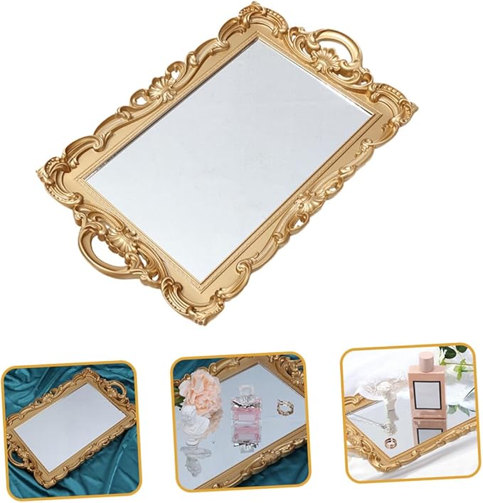 Perfume Organizer Mirror Tray Decorative Dressing Table Makeup Tray for Dresser Tops Decor