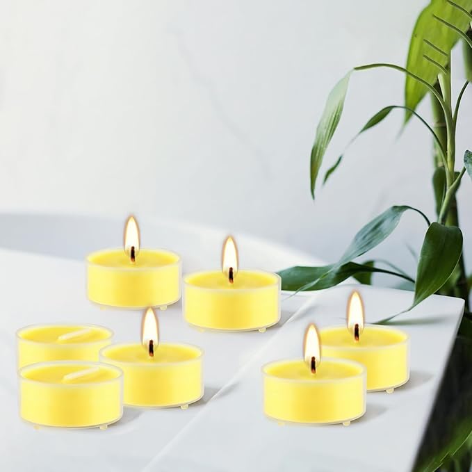 Fclayvts 3.5-Hour 50Pack Citronella Tealight Candles, Outdoor and Indoor Summer Scented Candle,Natural Soy Wax Candle for Home Patio Garden Yard Balcony,BBQ Birthday Emergency.