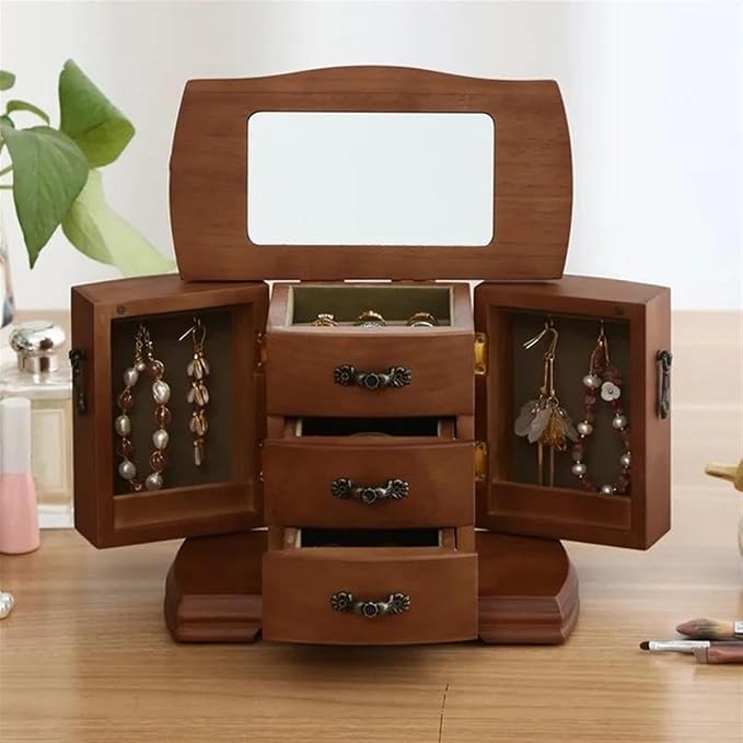 Ring Box Solid Wood Earring Bracelets Storage Box Watch Makeup Jewelry Organizer Necklace Display Stand Multi Layer Ring Collection Boxes Ring Boxes for Jewelle