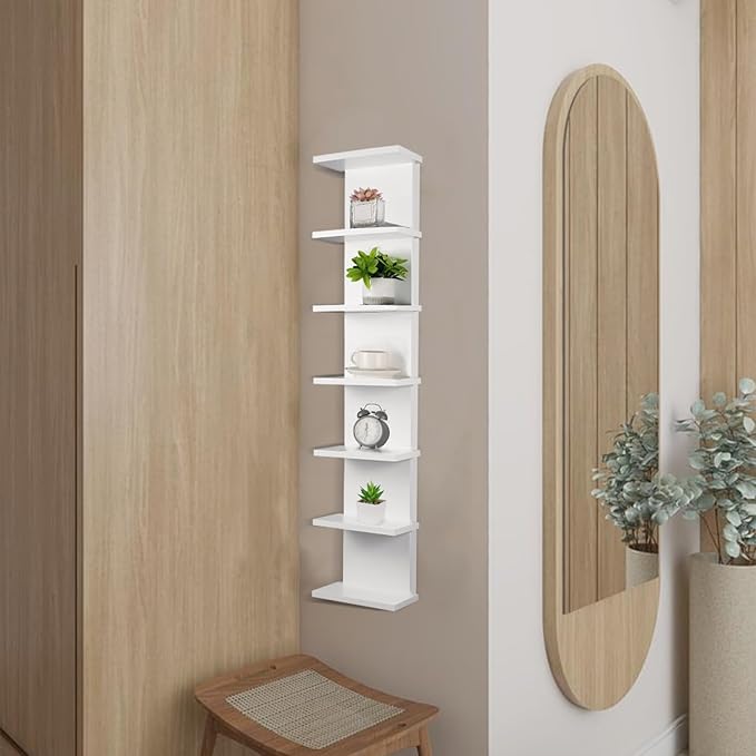 2 Pack 7 Tier Wall Shelf Unit - 43" Lack Floating Shelf, Compact Display Floating Shelf, Vertical Column Wall Decor Mount Floating Storage Organizer Tall Tower Shelf for Bedrooms, Living Rooms