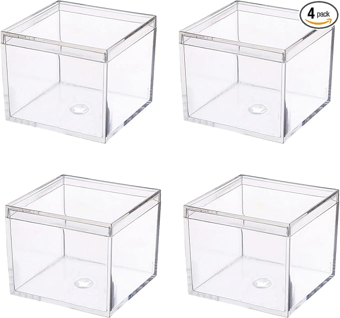dedoot Small Acrylic Box with Lid 2.2x2.2x1.3 Inch, 4 Pack Suqare Plastic Box Acrylic Storage Cube Boxes Candy Container for Candy, Jewelry Accessories, Tiny Items