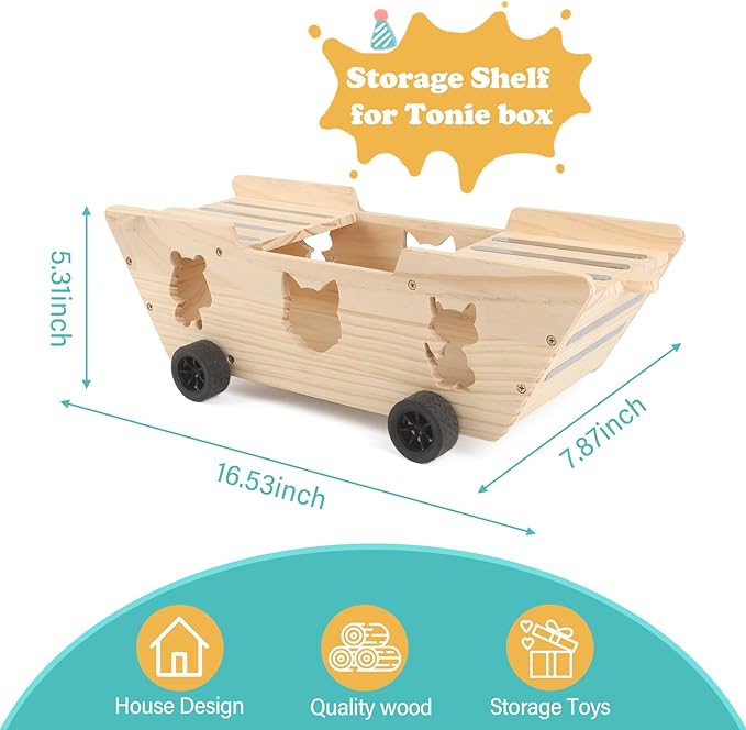 Ship for Tonies Box 1/2 Organizer Storage Shelf, Wooden Magnetic Holder for Toniebox Player Tonies Figures Characters for Children, Display Collection 20~30 Characters, Funny Little Ship