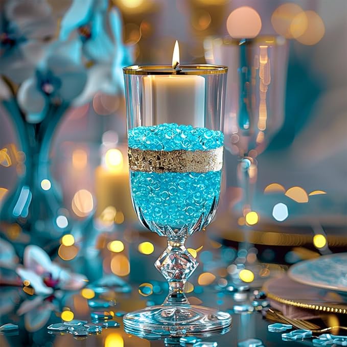 HappyFiller 4400 PCS Tiny Lake Blue Flat Marbles Mini Acrylic Gems Slime Beads Fake Gemstones 7mm for Glass Vase Filler Makeup Brush Organizer Candle Holder,Wedding Centerpieces Party Confetti