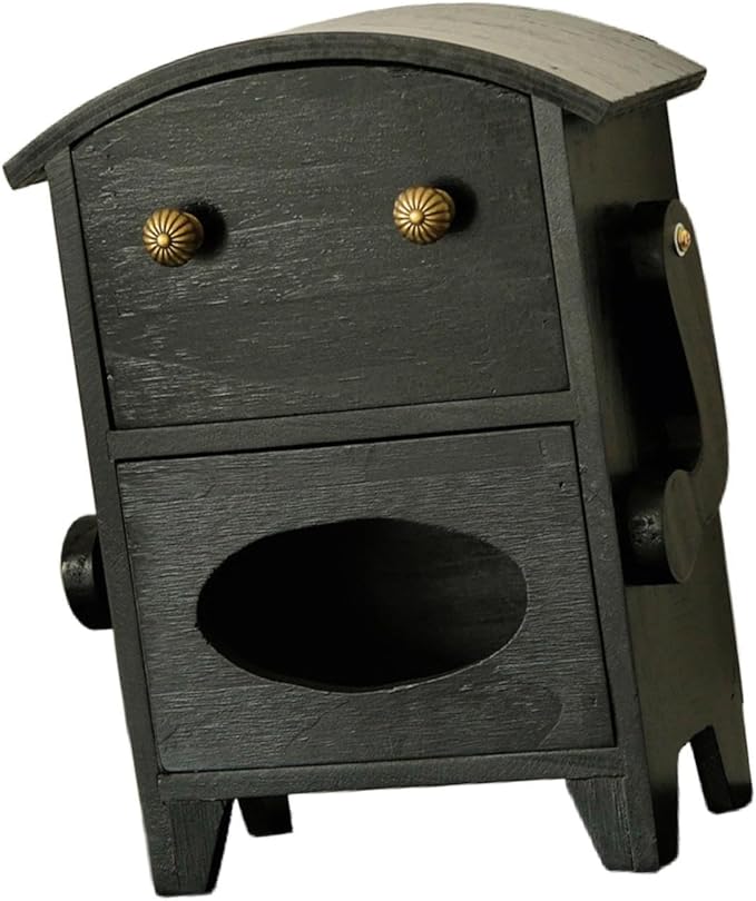 Yajuyi Mini Storage Cabinet Jewelry Box Multipurpose Decorative Robot Shaped Wooden Desktop Organizer for Countertop Makeup Desk, Black