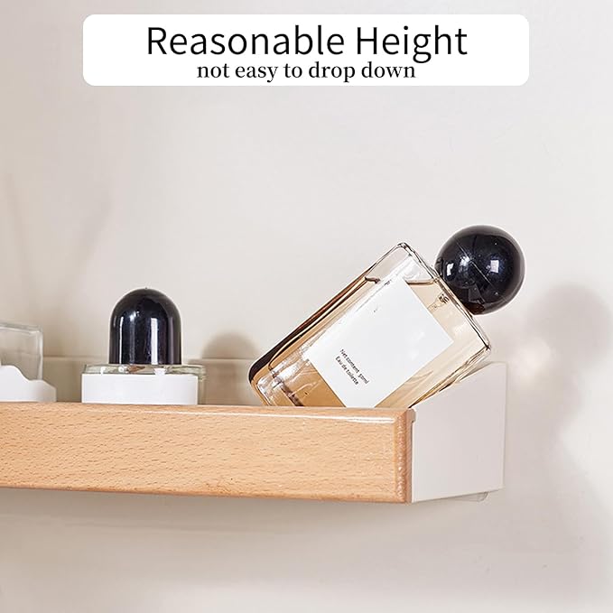 12 Inch Adhesive Floating Shelves for Wall, White Wall Shelves No Drill with 1 Inch Height Wooden Decor, Plastic Adhesive Shelves Shower Organizer for Living Room, Bedroom, Office and Kitchen
