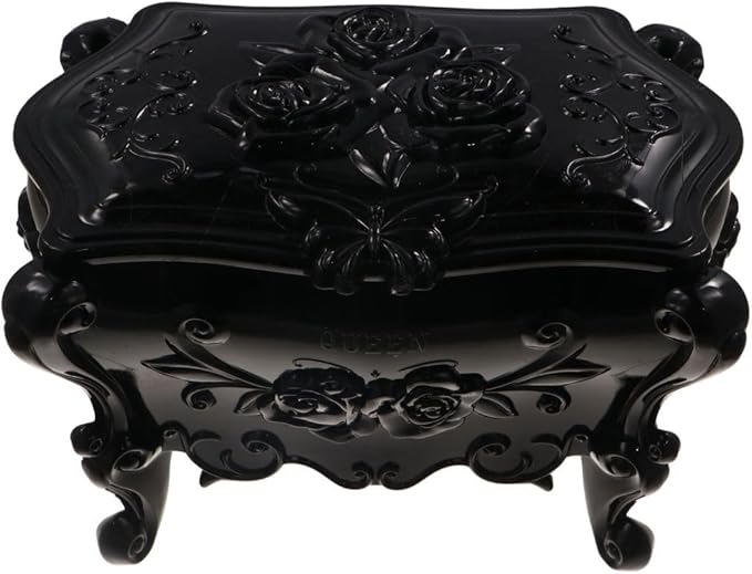 Gothic Jewelry Box With Mirror Decorative Black Rose Flower Jewelry Case, Small Jewelry Organizer for Earrings Rings Necklaces Bracelets, 6.3 Inch Retro Multifunctional Storage Box Make Up Organizer