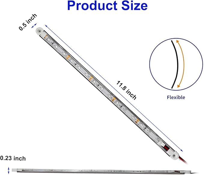 LED Boat Interior Lights, 11.8 Inch White Colour Marine Strip Light, IP67 Waterproof Ambient Lamp for Yacht Fishing Pontoon Boat, 4 Pcs