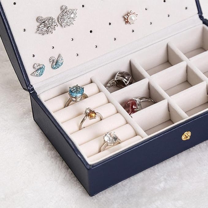 Pu Earring Jewelry Box Double Layer Storage Organizer Large Capacity Travel Small Ring Multifunctional Makeup Organizer Lipstick