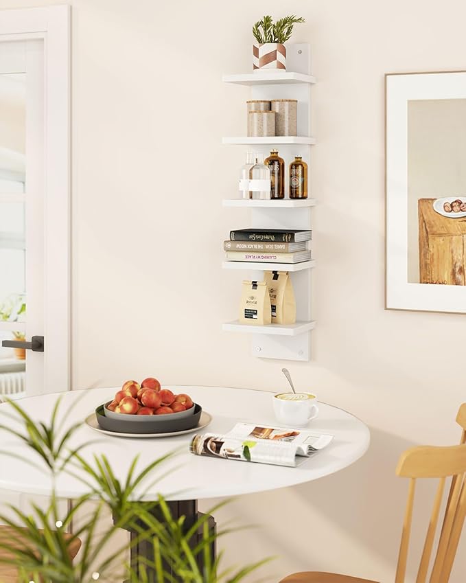 IBUYKE 5 Tier Wall Shelf Unit,White Vertical Shelf,Floating Storage Wall Shelf,Organizer Tall Tower Design Decorative Wall Mount Shelving for Home, Bedroom,Living Room,Office Decor WBC009W | Floating Storage, Wall Shelf, Organizer, Tall Tower Design, D...