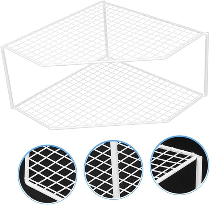 IMIKEYA Pot Storage Rack Vanity Accessories Pan Corner Shelf Kitchen Cabinet Shelf Casserole Storage Corner Cookware Shelf Pan Organizer Rack Pans Wrought Iron White Makeup Stand Counter