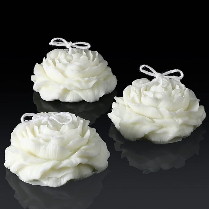 Roowest 3 Pcs Flower Shape Trendy Candles Floral Shaped Aesthetic Candle Soy Wax Handmade Minimalism Decorative for Home Spa Yoga Decor Art Gift(White)