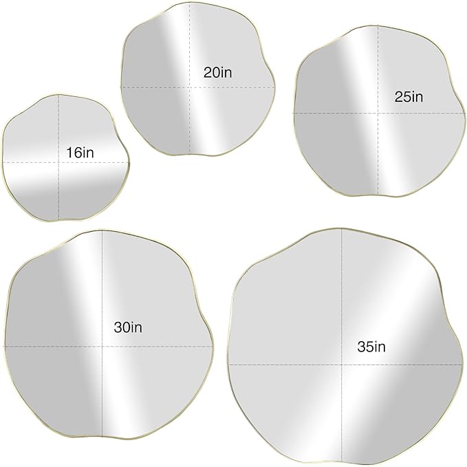 POZINO Gold Irregular Mirror, 30" Scalloped Rounded Mirrors, Asymmetrical Frameless Mirror, Modern Abstract Wall Mirrors for Living Room Bedroom Bathroom Entryway Hallway Fireplace