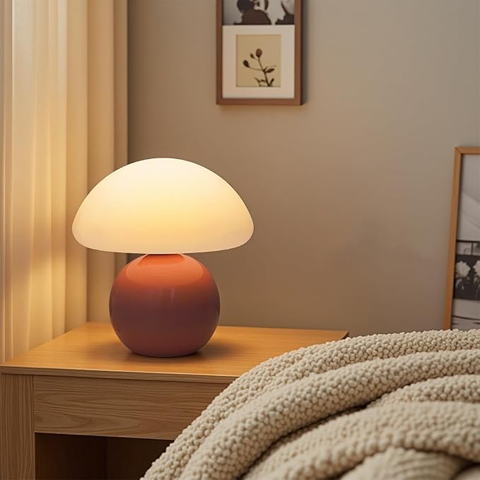 Cute Small Mushroom Lamp, PE Lampshade, Ceramic Base, Adjustable Light Color and Brightness with Power-Off Memory, Safe USB Powered, LED Mushroom Light for Bedroom Living Room (Pink)