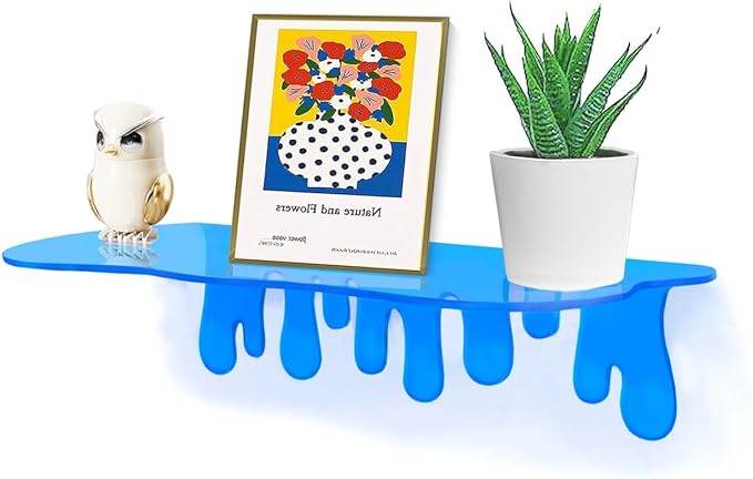 SetGame 2-Pack Acrylic Small Wall Shelves - 12 Inch Floating Shelf for Walls, Home Wall Display Ledges for Storage, Room Décor, Small Album & Items Organizer Display Dripping Wall Decor