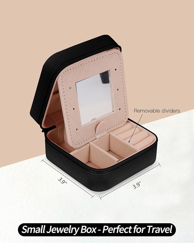 Uygafly Travel Jewelry Case - Personalized Jewelry Box for Women,Small Jewelry Organizer Cute Jewelry Organizers and Storage Aesthetic,Travel Essentials Birthday Gifts for Girls Women | Black,L