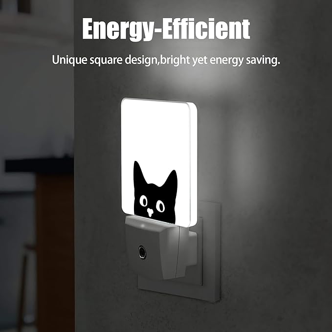 Black Cat Cute Dusk to Dawn Night Light, Auto Sensor Lamp Home Indoor Stairway Kitchen Corridor, Night Lights Plug into Wall Decor, Boys Girls Women Men Room Gifts