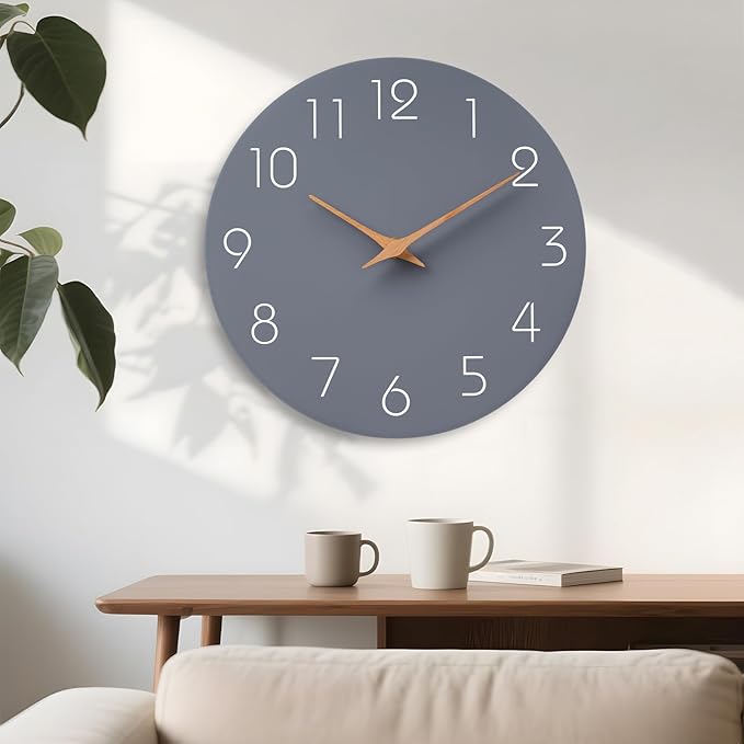 Mosewa Large Wall Clock 18 Inch Gray Modern Flatwood Silent Non Ticking Battery Operated Decorative for Bedroom Bathroom Living Room Kitchen Home Office Hotel