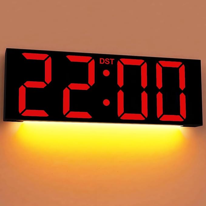 JALL 22'' Large Digital Wall Clock, Big LED Number Dispaly, DST, Night Light for Classroom, Living Room, Bedroom, Mounted, Birthday Xmas Gift for Senior, Mem Womem Mom Dad, Red