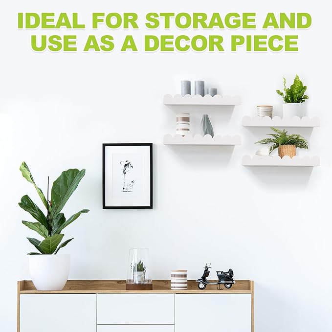 Floating Nursery Book Shelves for Wall Set of 4, 16'' Wood Book Shelf for Baby Boys Girls Bedroom Bathroom and Décor Storage, Wall Shelf for Books, Plants, Toys, Photo Frames, Picture Ledge-White