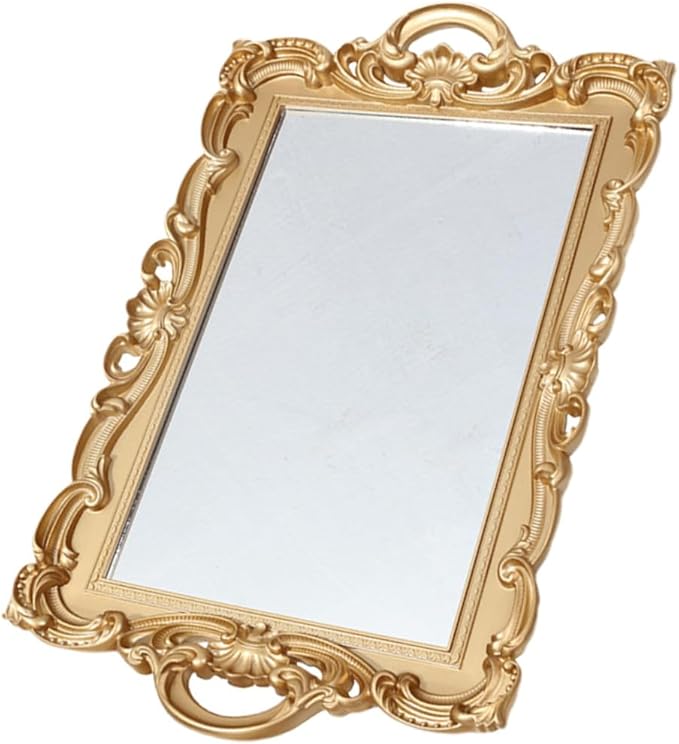 ABOOFAN Vintage Mirror Tray for Perfume and Makeup Organizer, Decorative Vanity Plate for Dresser Tops, Glass Perfume Tray for Home Décor and Photography Display