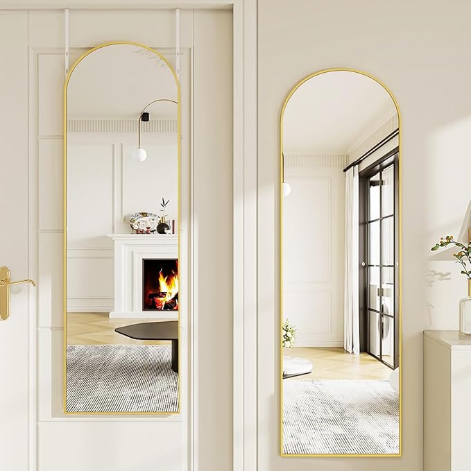 Over The Door Full Length Mirror, 48"x14" Arched Mirror for Bedroom, Living Room, Entryway, Dorm - Gold
