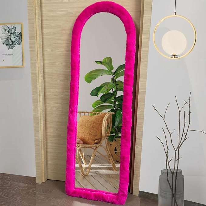 Fluffy Mirror Cover - 59"x16" Full Length Ultra Soft Non-Slip Cover Universal Stretch Cover Warm Home Decor for Bedroom Cloakroom (Pink01-without Mirror)