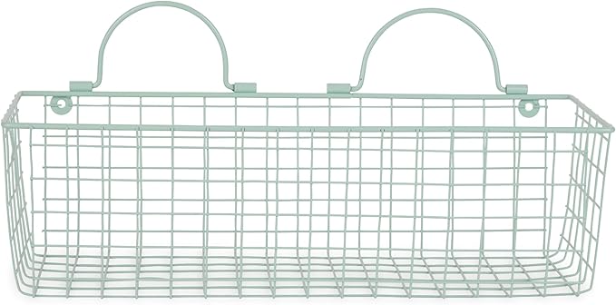 DII Farmhouse Vintage Decor, Wire Wall Basket, Medium, Aqua, 2 Piece
