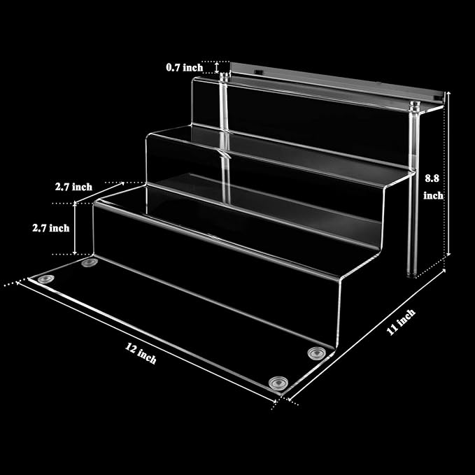 LileZbox 12 x 9 in Acrylic Display Risers Shelf for Pops Figures, Clear 4-Step Display Stand for Display Or Collection (Large - 1 Pack)