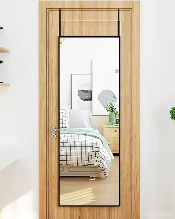 NEARBYSD 48"x 14" Door Mirror, Full Length Mirror Wall Mounted, Over The Door, Full Body, Hanging Rectangle - Black